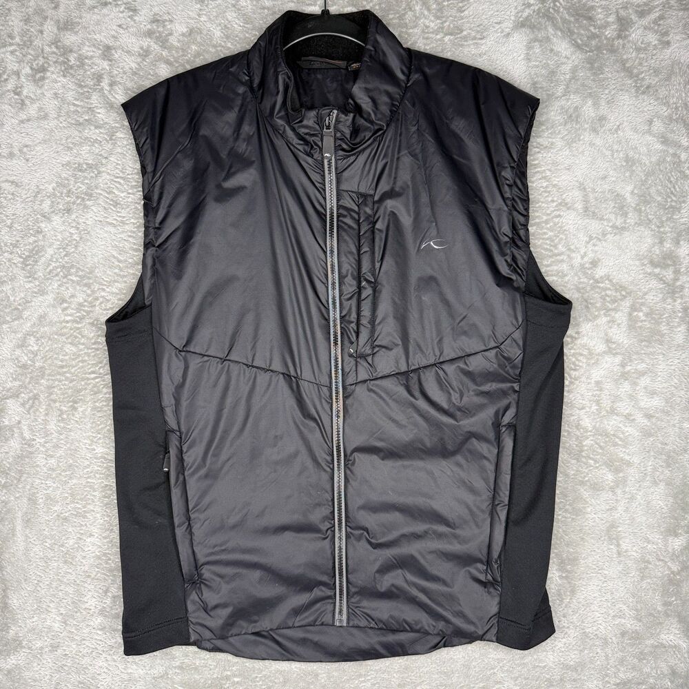 KJUS Vest Mens XL Black Systems T-Factor Full Zip Golf Ski Outdoor Stretch Logo